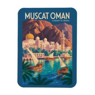 Muscat Oman Illustration Reise Kunst Vintage Magnet