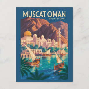 Muscat Oman Illustration Reise Kunst Vintage Postkarte