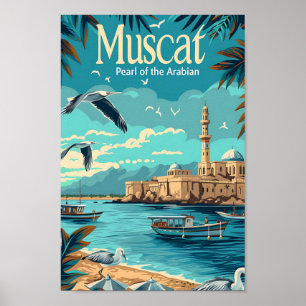 Muscat Oman Vintag Art Travel Illustration Poster