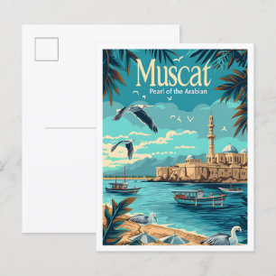 Muscat Oman Vintag Art Travel Illustration Postkarte