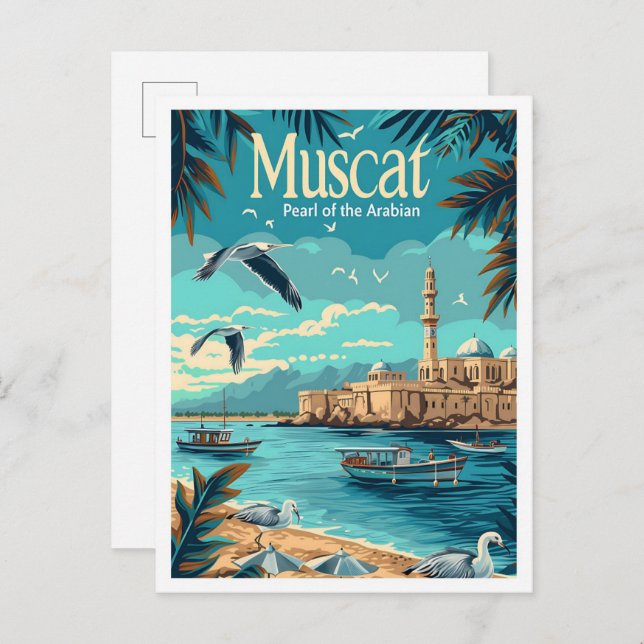 Muscat Oman Vintag Art Travel Illustration Postkarte (Vorne/Hinten)