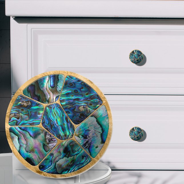 Muschel Abalone - Voronoi Cells Mosaic auf Gold Keramikknauf (Von Creator hochgeladen)