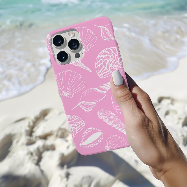 Muschel am Meer Case-Mate iPhone Hülle (Pink seashell phone case with hand drawn illustrated sea shells on a pink background.)
