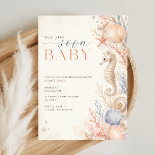 Muschel Aquarell Meer Sie bald Baby-Party Einladung