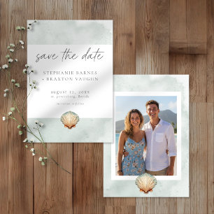 Muschel-Aquarell-Minimalist Strand Foto-Hochzeit Save The Date