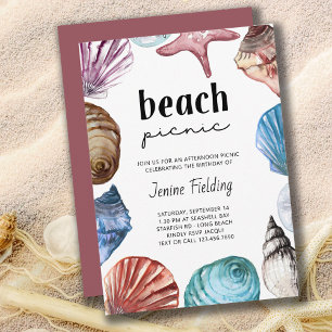 Muschel-Aquarell-Strand-Picknick-Geburtstag Einladung