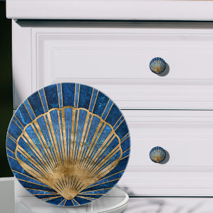 Muschel Art Deco - Blaues Marmor und Gold Keramikknauf