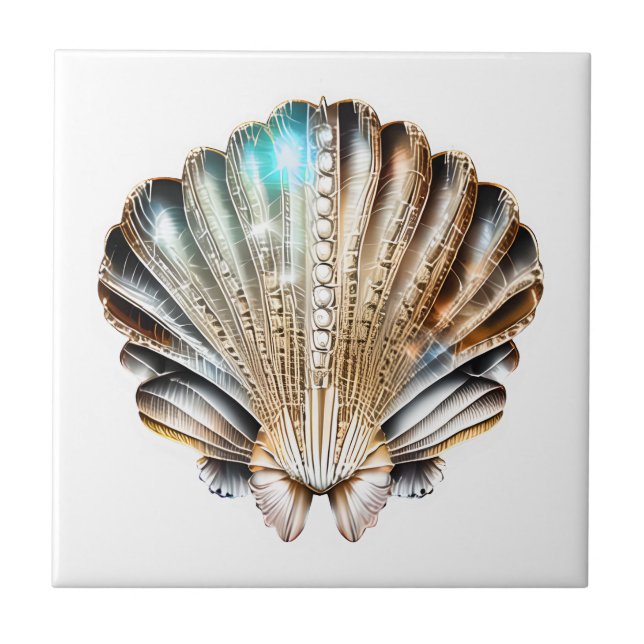 Muschel aus Strandmuscheln, schimmernd elegant Fliese (Vorderseite)