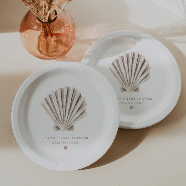 Muschel Babydusche Pappteller (Zazzle Shell Baby Shower Paper Plates)