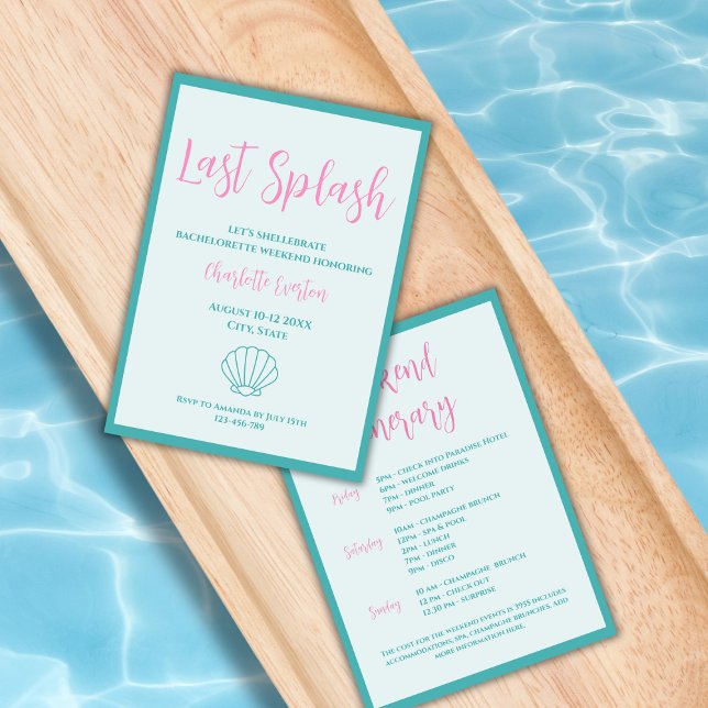 Muschel Bachelorette Wochenende Einladung (last splash pool bachelorette party invitation shell weekend itinerary)