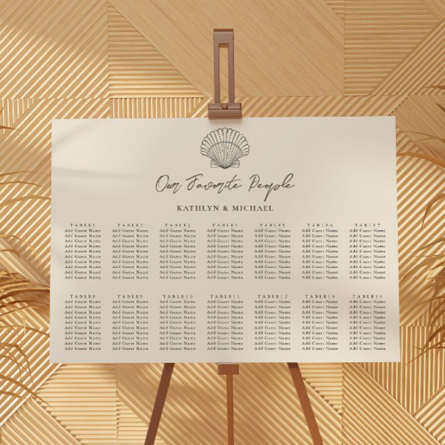 Muschel Beach Ocean Wedding 14 Table Seating Chart Poster (Von Creator hochgeladen)