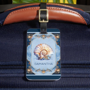 Muschel-Braut-Truppe-Reise-Geschenke-Muschel-Blau Gepäckanhänger