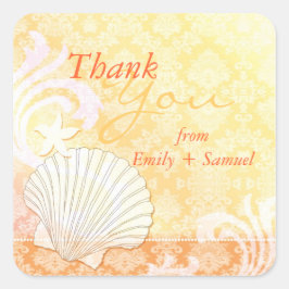 Muschel Coastal Wedding Danke Quadratischer Aufkleber