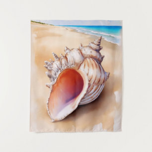 Muschel der Aquarellküche am Strand Wandteppich