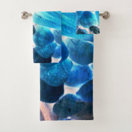 Muschel der Austern, Farbe blau in grau Badhandtuch Set