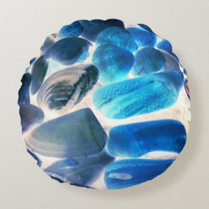 Muschel der Austern, Farbe blau in grau Rundes Kissen