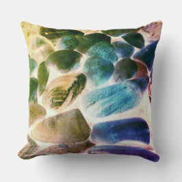 Muschel der Austern im Meer, Farbe in Blau in Beig Kissen