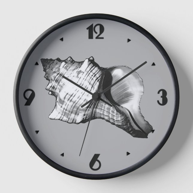 Muschel des Conchs - Grautöne Wanduhr (Vorderseite)