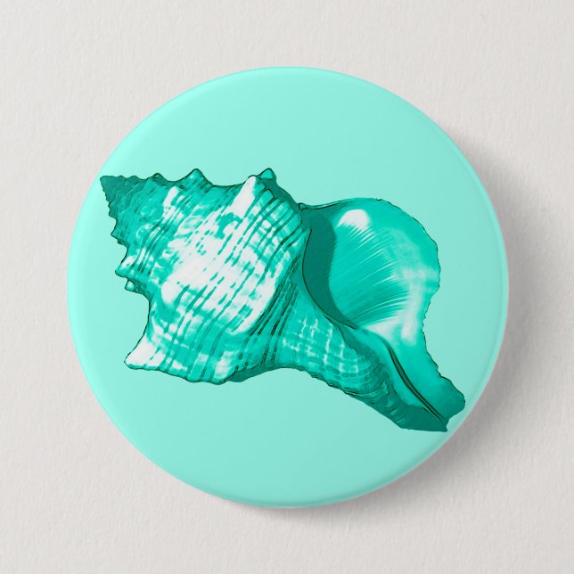 Muschel des Conchs - Türkis, Weiß und Wasser Button (Vorderseite)
