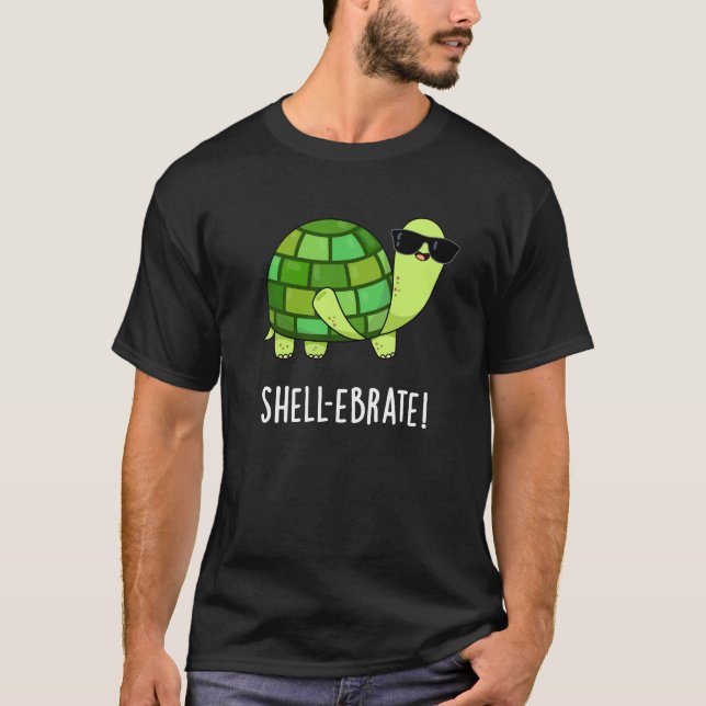 Muschel-ebrate Funny Tortoise Animal Pun Dark BG T-Shirt (Vorderseite)