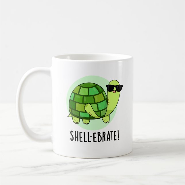 Muschel-ebrate Funny Tortoise Animal Pun Kaffeetasse (Links)