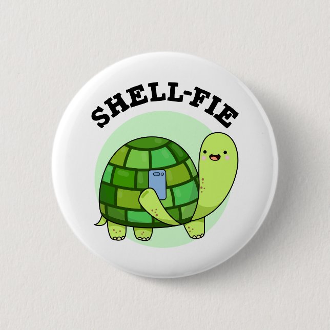 Muschel-Fie Funny Tortoise Selfie Pun Button (Vorderseite)