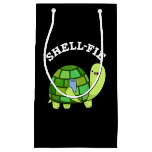 Muschel Fie Funny Tortoise Selfie Pun Dark BG Kleine Geschenktüte