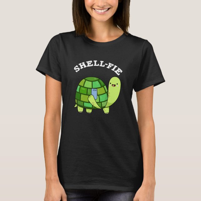 Muschel Fie Funny Tortoise Selfie Pun Dark BG T-Shirt (Vorderseite)
