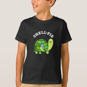Muschel Fie Funny Tortoise Selfie Pun Dark BG T-Shirt