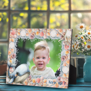 Muschel-Foto-Rahmen für Kinder mit Wal Fotoplatte