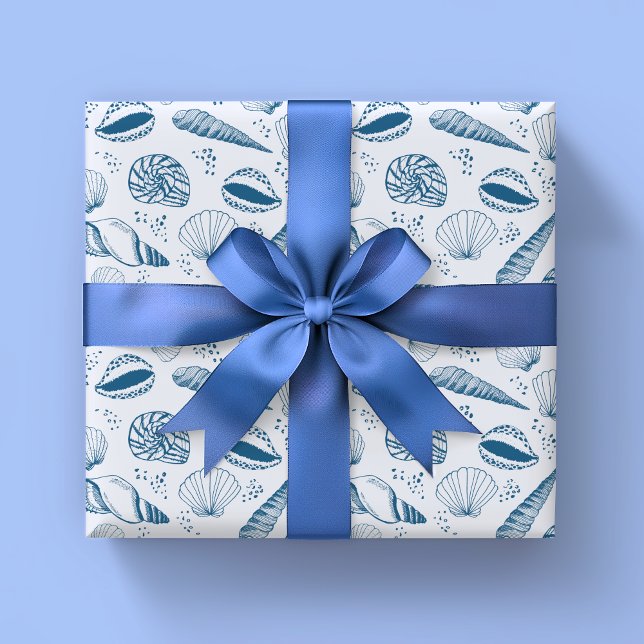 Muschel Geschenkpapier (Blue seashell nautical beach theme wrapping paper rolls.)