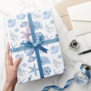 Muschel-Geschenkpapier, Blaues Meeresufer-Geschenk Geschenkpapier