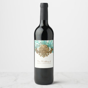 Muschel Glam Beach Weine Labels aus Gold und Aquam Weinetikett