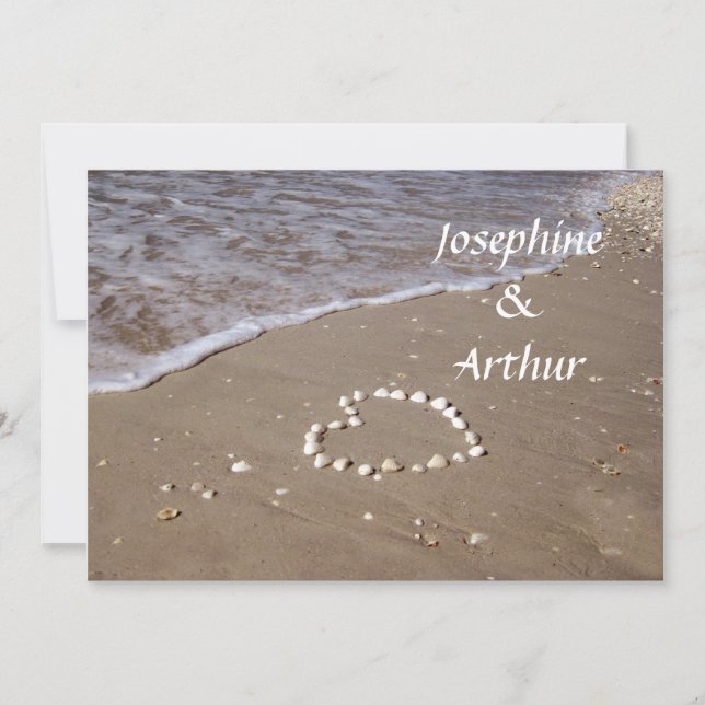 Muschel Herz auf Sand - horizontal Einladung (Vorderseite)