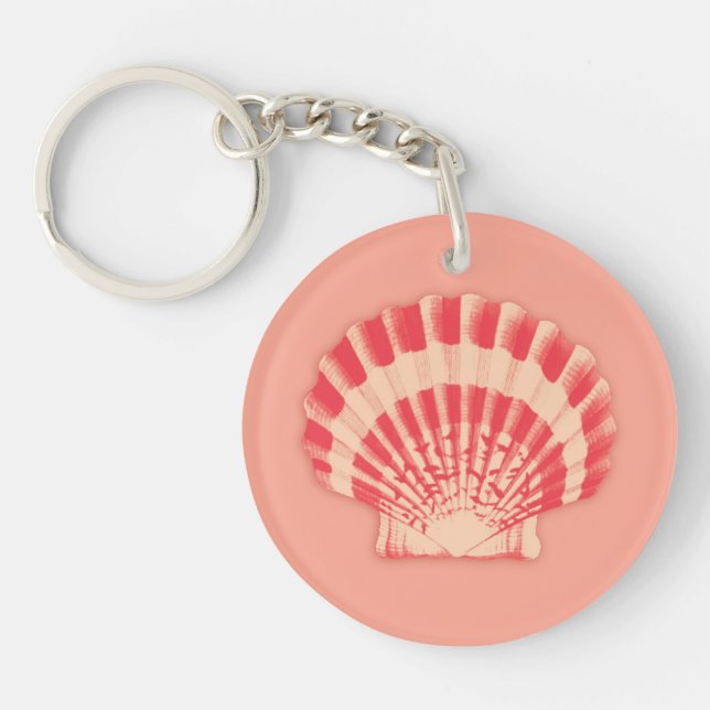 Muschel im Meer - Korallen und Pfirsich Schlüsselanhänger (Vorderseite)