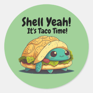 Muschel Ja! Es ist Taco Time! Taco Turtle Runder Aufkleber