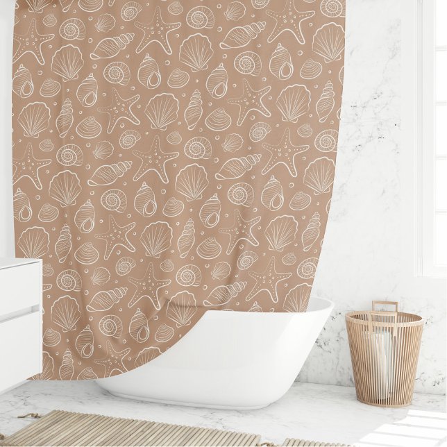 Muschel Küsten Nautilus Boho Strand Neutral Beige Duschvorhang (Von Creator hochgeladen)