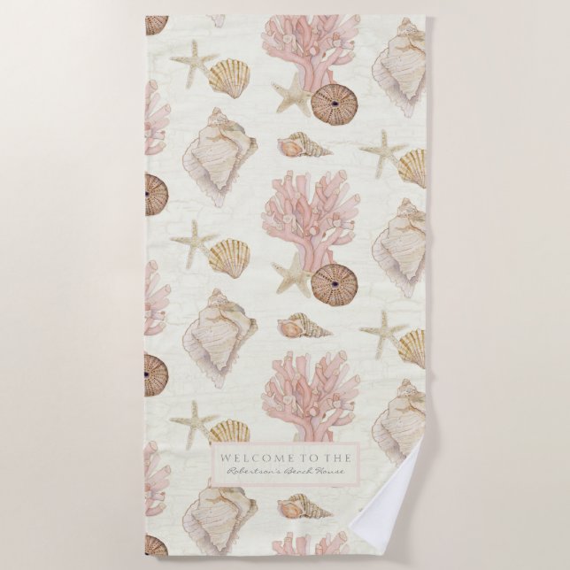 Muschel Meeresfrüchte Meeresfrüchte Aquarell Strandtuch (Vorderseite)
