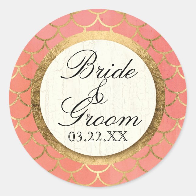 Muschel Muster Art Deco Gold Leaf feierliche Hochz Runder Aufkleber (Vorderseite)