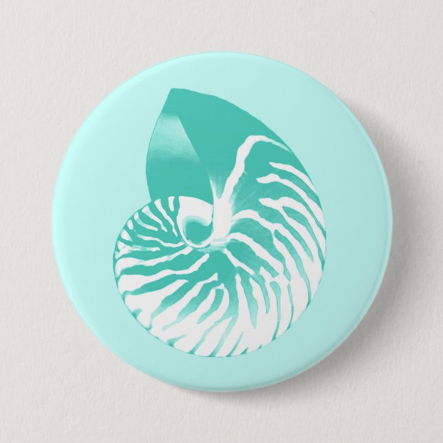 Muschel Nautilus - Türkis, Aqua und Weiß Button (Vorderseite)