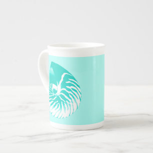 Muschel Nautilus - Türkis, Aqua und Weiß Prozellantasse