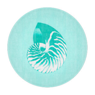 Muschel Nautilus - Türkis, Aqua und Weiß Schneidebrett