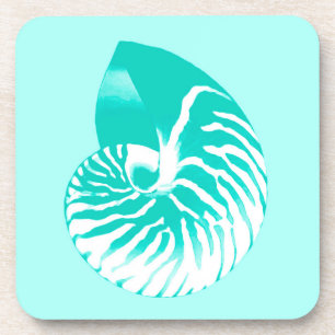Muschel Nautilus - Türkis, Aqua und Weiß Untersetzer