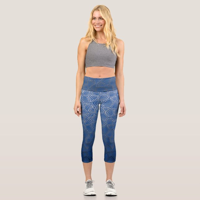 Muschel pattern.04.w Blue BG Capri Leggings (Vorderseite)