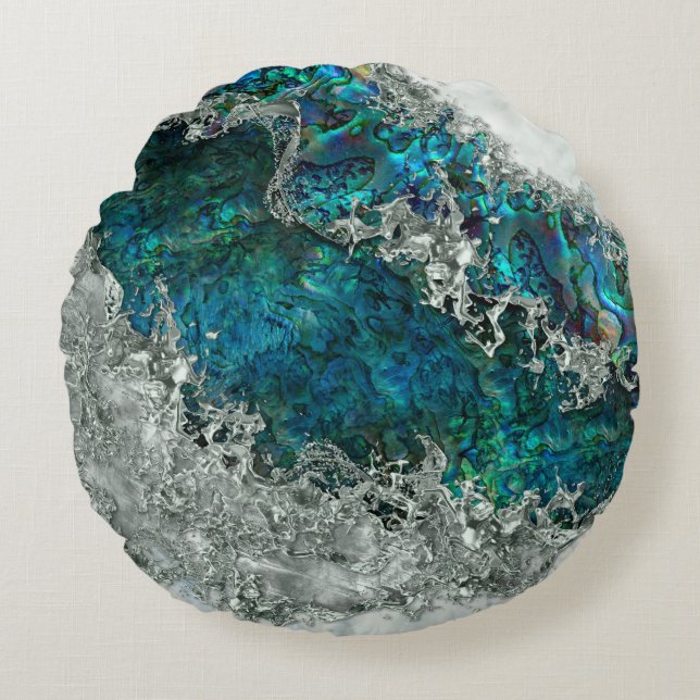 Muschel Perl und Silber 2 Rundes Kissen (Vorderseite)