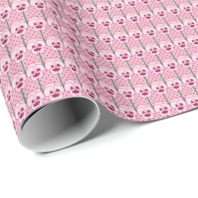 Muschel Rosa Stiefmütterchen - Retro-Tapete-Muster Geschenkpapier (Rolleneckpunkt)