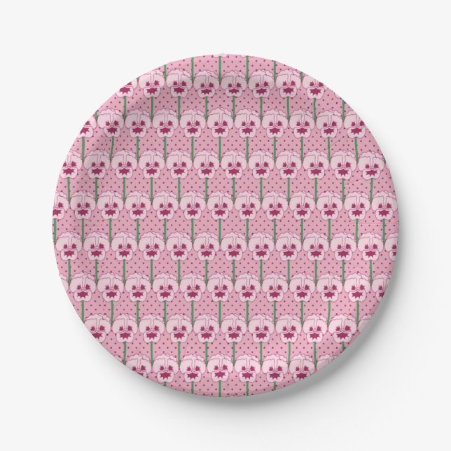 Muschel Rosa Stiefmütterchen - Retro-Tapete-Muster Pappteller (Vorderseite)