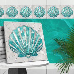 Muschel Scallop - Aquamarine und Perle Fliese