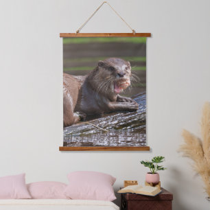 Muschel-Snack, Otter-Stil Wandteppich Mit Holzrahmen