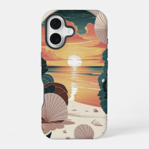 Muschel-Sonnenuntergangsstrand iPhone 16 Hülle